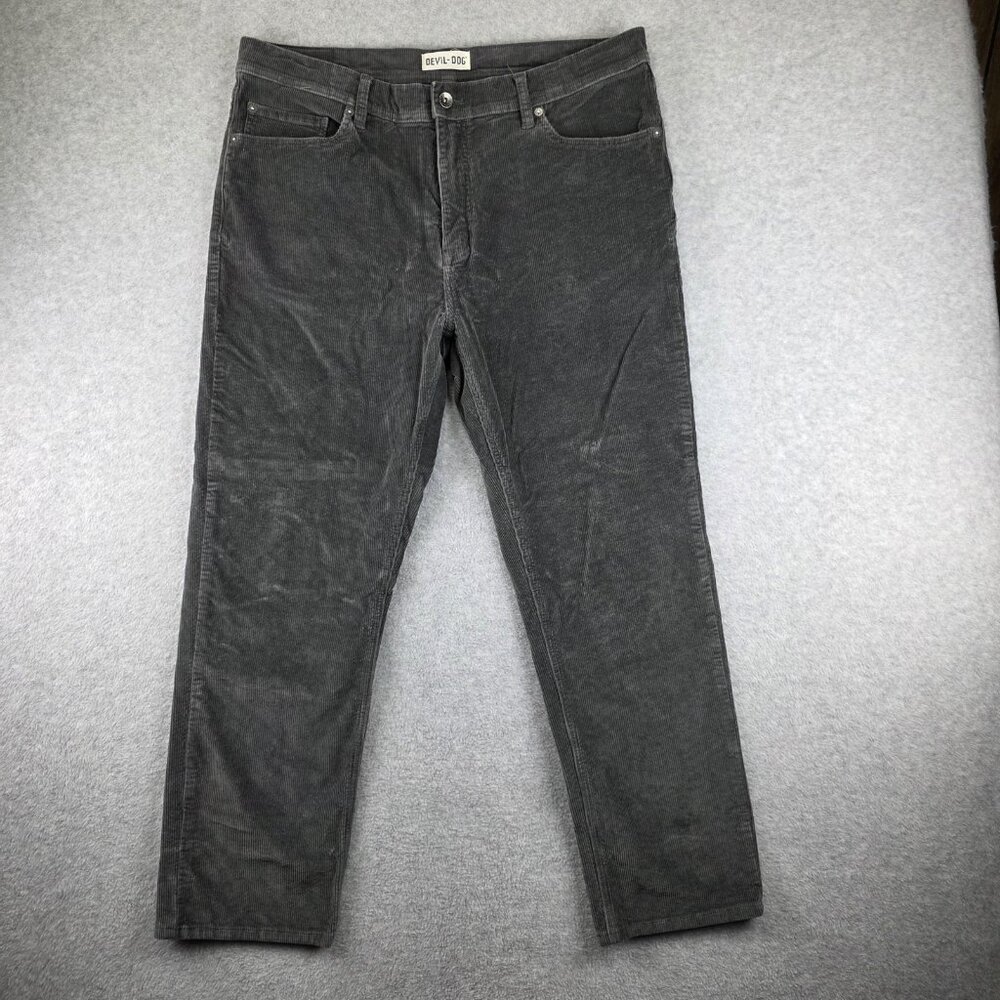 DEVIL-DOG Pants Mens 38x32 Gray Chino Slim Corduroy Stretch Casual Straight Fit